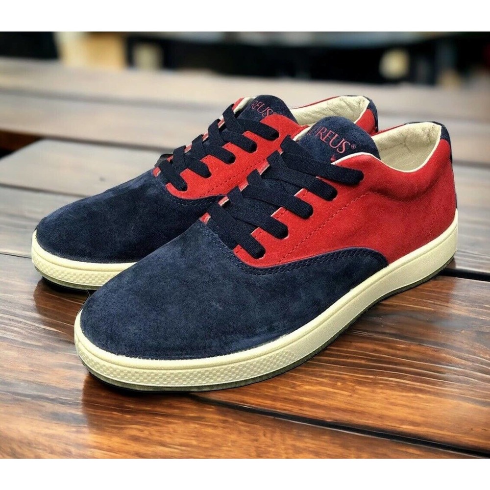 Aureus Navy Blue Red Attica Leather Suede Shoes Mens 6.5 NEW Fast Ship